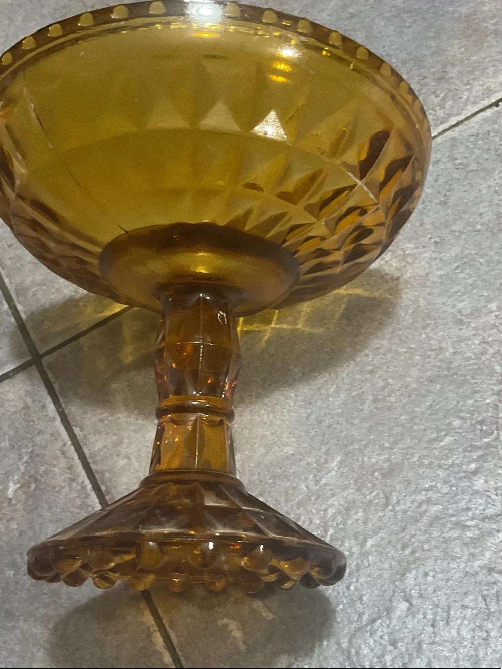 Amber Glass Pedestal Compote Bowl - Decorative Centerpiece